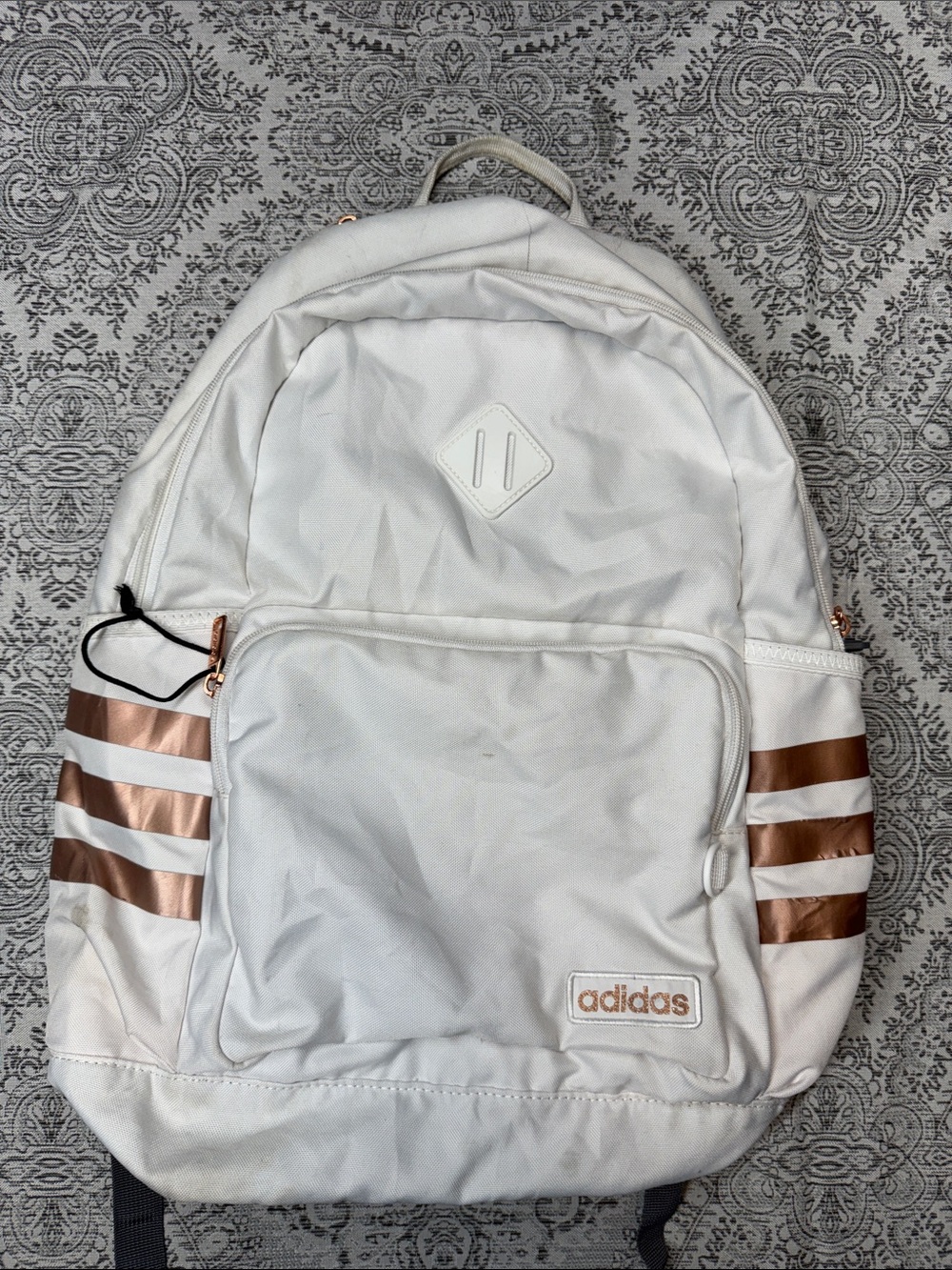 adidas White Backpack with Rose Gold Stripes